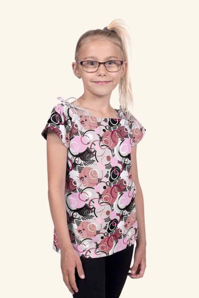 Baumwolljersey Kreise Pink, Weiß, Terrakotta, Schwarz auf Grau